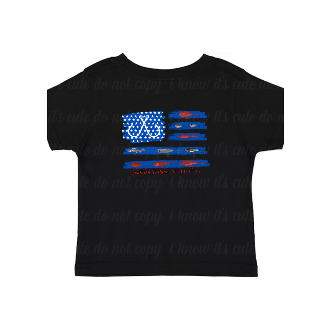 Kids American Flag Fishing Lure T-Shirt