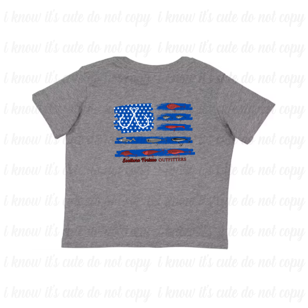 Kids American Flag Fishing Lure T-Shirt