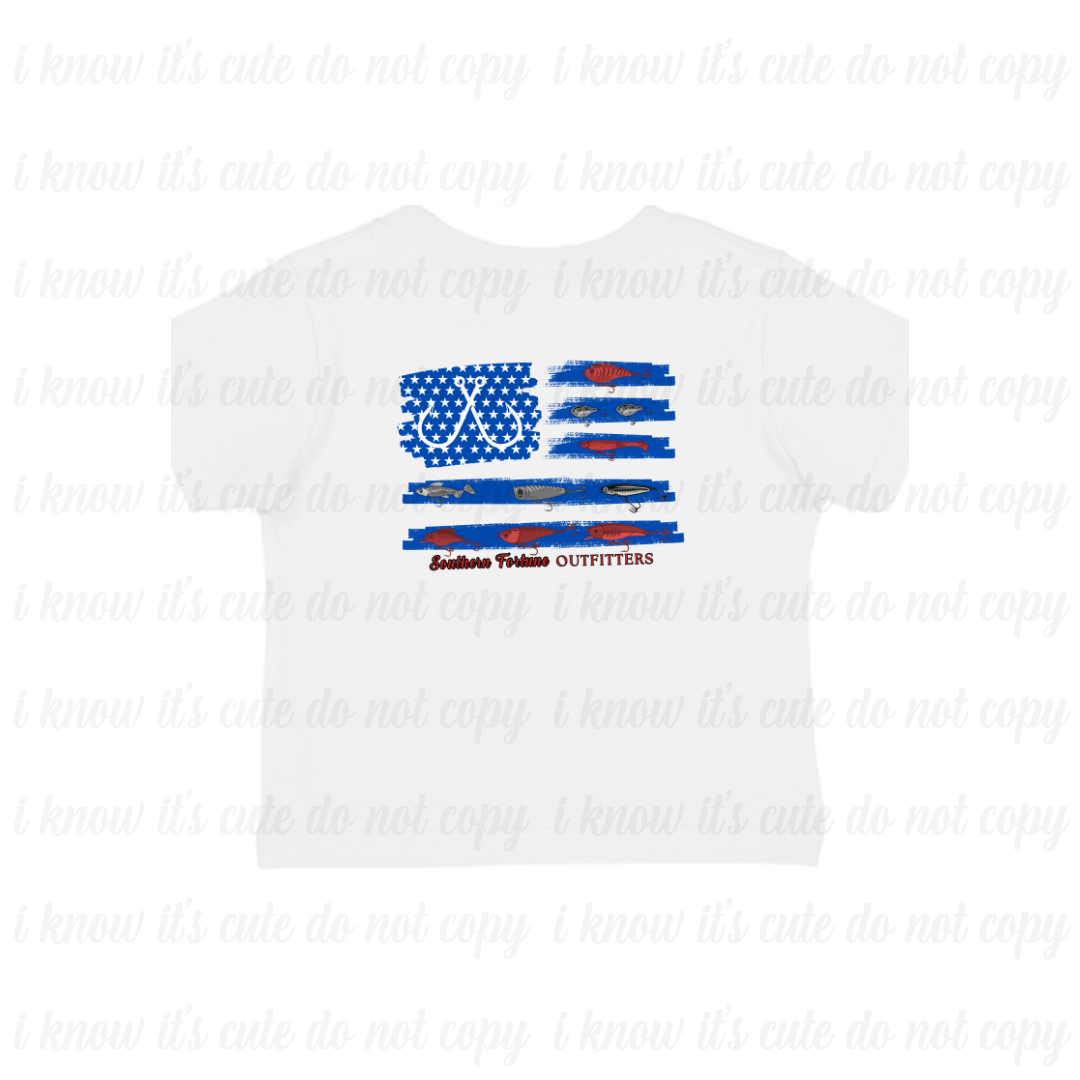 Kids American Flag Fishing Lure T-Shirt